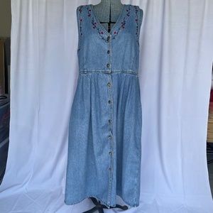 1990's Jane Ashley Vintage Denim Embroidery Dress Jumper